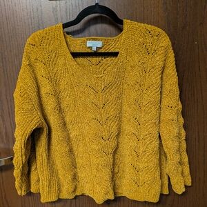 Warm And Cozy Sweater Gold Yellow Knit Sweater Size Large Cotton Polyester